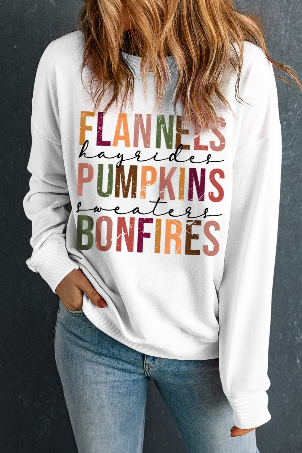 Letter Graphic Round Neck Long Sleeve Sweatshirt