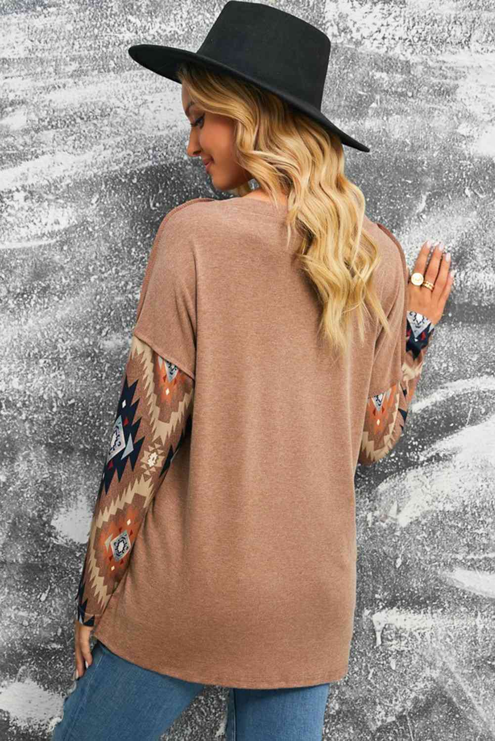 South Western Print V Neck Top