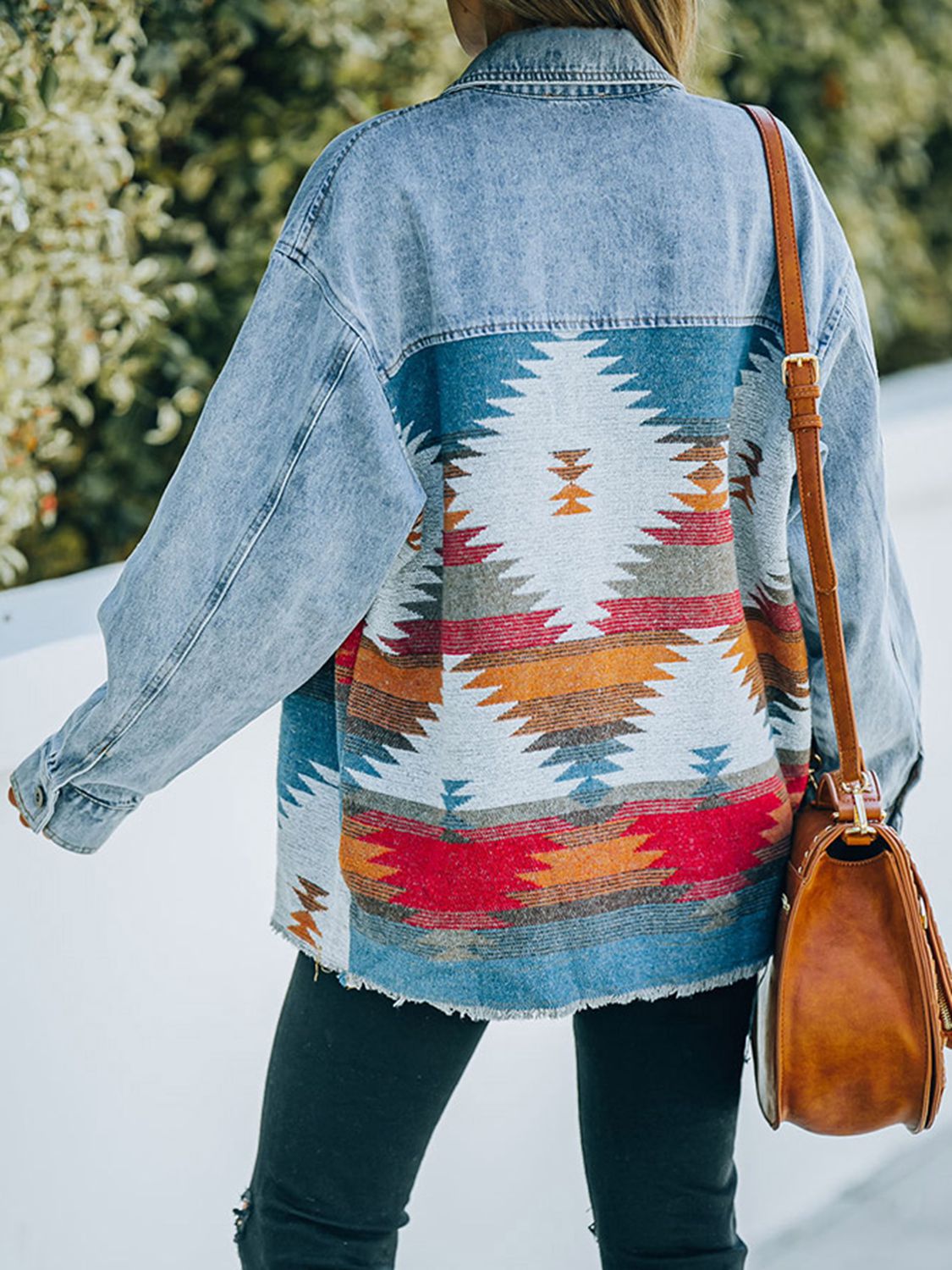 Distressed Southwestern Design Denim Jacket