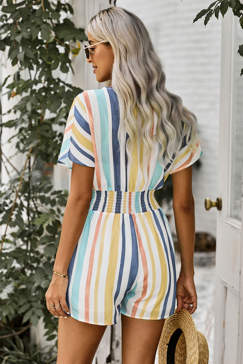 Stripe V-Neck Romper