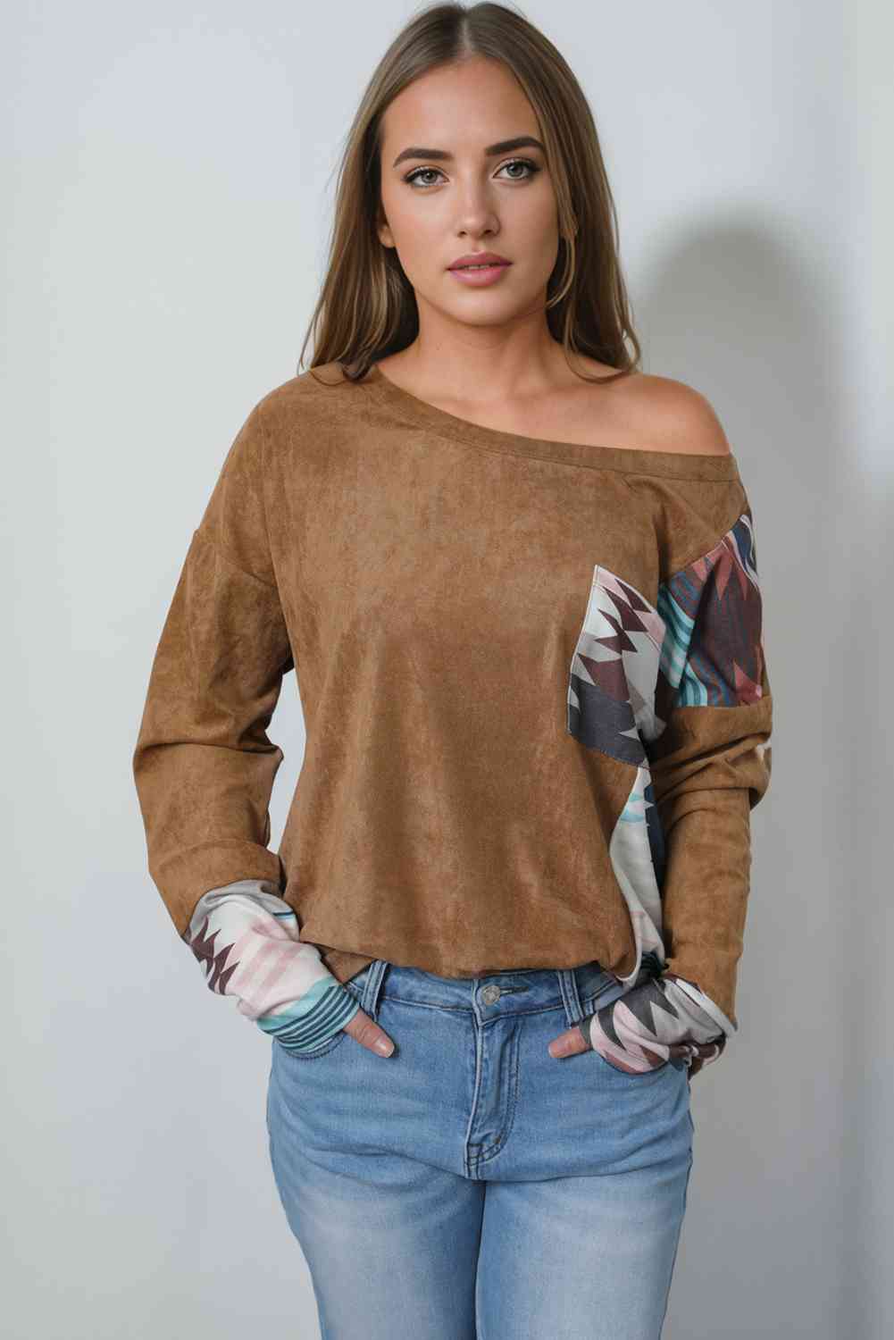 Southwestern Design Drop Shoulder Top