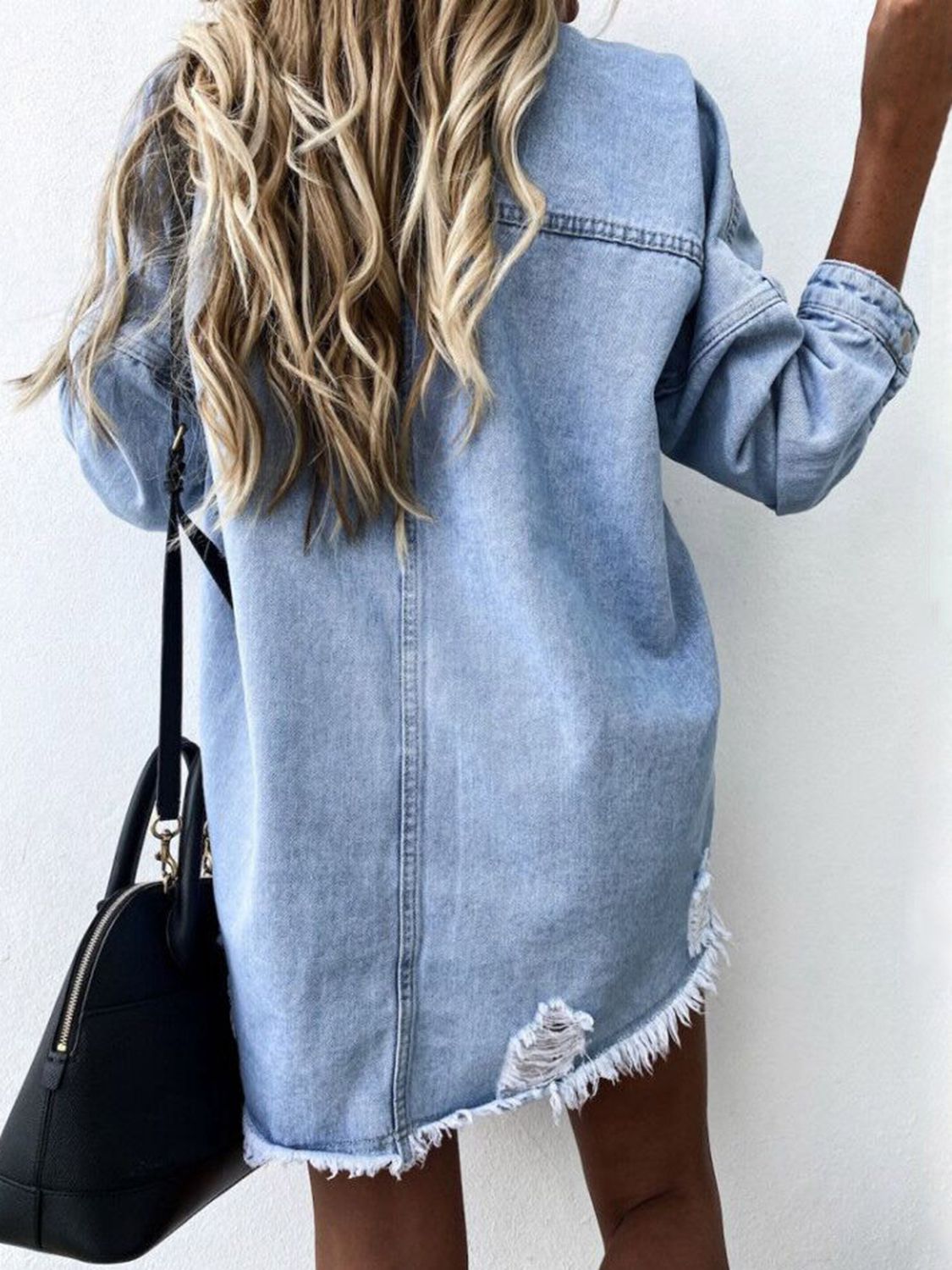 Raw Hem Distressed Denim Jacket