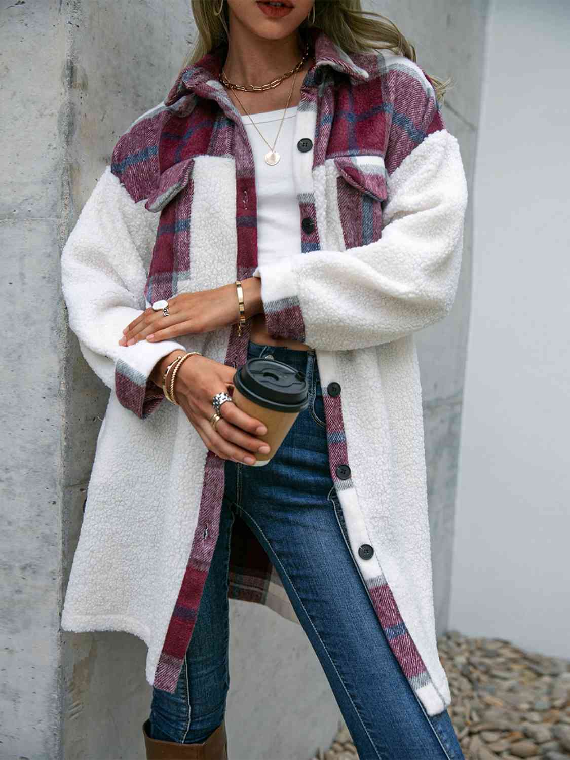 Plaid Dropped Shoulder Longline Coat