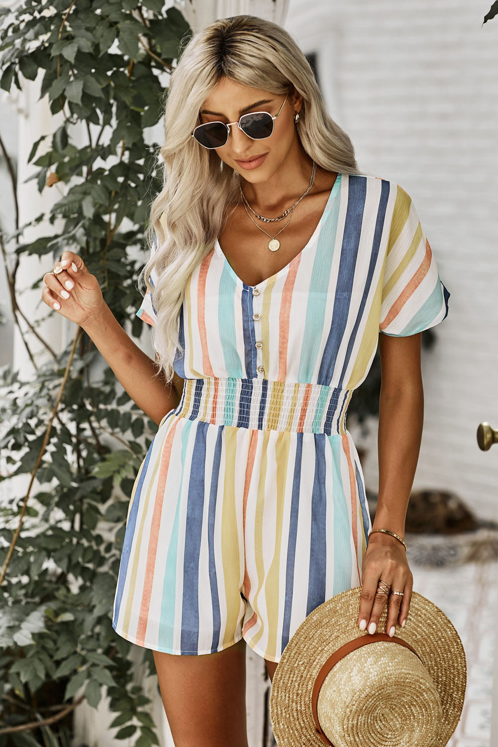 Stripe V-Neck Romper