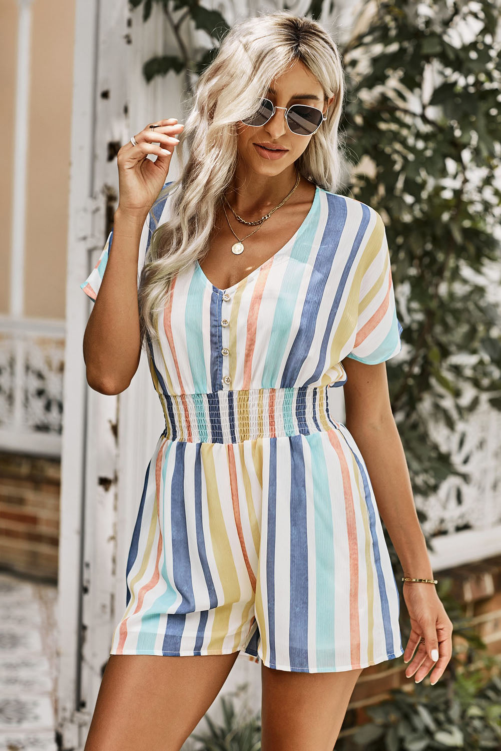 Stripe V-Neck Romper