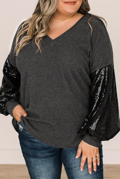 Plus Size Long Sleeve Sequin Top