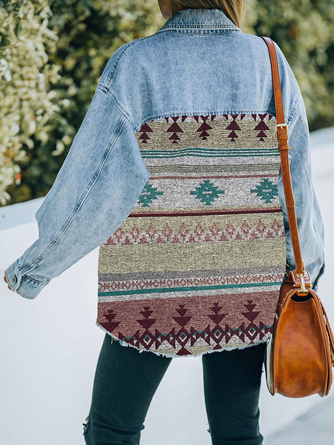 Distressed Southwestern Design Denim Jacket